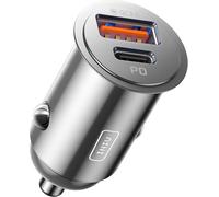 JGD-Allume Cigare USB C, 2 Ports 60W Charge Rapide Chargeur Voiture with USB C et A, Prise Allume Cigare 12V pour iPhone 16 15 14 13 Pro Max Mini Plus Samsung S24 Huawei iPad AirPods Switch, Argent