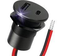 JGD-Aluminium Prise USB 12V Chargeur Camping-Car Voiture, Double Port PD3.0 USB-C 20W et QC3.0 USB-A 18W, pour Bateau Marine Camion Caravane