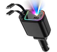 JGD-C9 Sternenhimmel Top Chargeur de Voiture Rétractable à Double Port ¿ Compatible avec iPhone 15/14/13 Pro Max, Samsung Galaxy, iPad Pro ¿ Écran LCD pour l¿état de charge