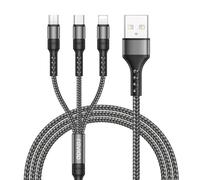 JGD-Câble Multi USB, 3 en 1 Câble Universel [3M] Multi USB Cordon Long de Chargement en Nylon avec Micro USB Type C Lightning Cordon pour iPhone, Samsung Galaxy S25, Huawei, Honor - Gris