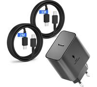 JGD-Chargeur 45W Super Charge Rapide pour Samsung Galaxy S25,S24+,S24 Ultra,S23+,S23 Ultra, S22,S21,Note20,A54,A53,Z Fold5,Flip5,Fold4, Flip4,Tab,Prise Secteur USB C Adapteur avec1M+2M Câble USB C