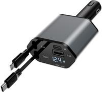 JGD-Chargeur Allume-Cigare 4 en 1 avec Câbles Rétractables, 120W Déchargement Rapide PD/QC pour iPhone 16/17/15/14/13/Samsung/Tablette (Modèle Mise à Jour)