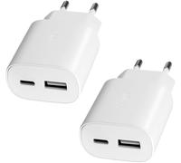 JGD-Chargeur de Charge Rapide 25W 2 Port avec USB C et USB A pour Samsung S25 S24 A56 5G A55 A54 A16 A15 iPhone 17 16 15 14 Pro Max Plus 13 12 11 SE XS iPad,Paquet de 2 chargeurs.