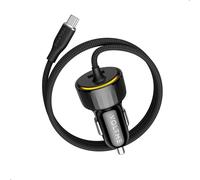 JGD-Chargeur de Voiture Allume-Cigare 60W, Chargeur Voiture avec Câble USB-C de 1,2 m, Prise Auto Rapide PD 30W USB-C + USB-A 22,5 W pour iPhone, Android et Tablette, Noir