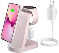 JGD-Chargeur Induction 3 en 1, Chargeur Rapide Chargeur Induction Chargeur Station Compatible avec iPhone 17/16/15/14/13/12Pro/Pro Max,Apple Watch Ultra/10/9/8/7/SE/SE2/6/5/4 AirPods321/Pro1 Rose
