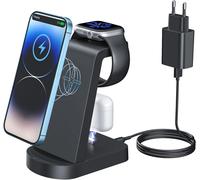 JGD-Chargeur Induction 3 en 1, Chargeur Rapide Chargeur Induction Chargeur Station Compatible avec iPhone 17/16/15/14/13/12Pro/Pro Max,Apple Watch Ultra/10/9/8/7/SE/SE2/6/5/4 AirPods321/Pro1 Noir