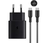 JGD-Chargeur Rapide USB C 25 W PD3.0 pour Samsung Galaxy S25/S24/S23/S22/S21/S20 Ultra/S10e/Z Flip 6/Z Fold 6 5G/S20FE/Note20/10/9/S10/S9/S8/iPad Pro 12.9, avec Nylon de Type C Câble 2 m (Noir)