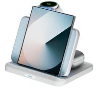 JGD-Chargeur sans Fil 3-en-1 Tigratigro pour Samsung - Station de Recharge Rapide Pliable Compatible Galaxy S24/S23/S22/S21/Note 20/10/9/Z Flip/Z Fold + Montre Galaxy & Buds (Blanc, Modèle W820)