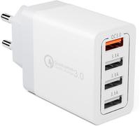 JGD-Chargeur Secteur USB 33W 4 Ports Chargeur Mural Adaptateur USB Universel avec Quick Charge 3.0 pour Samsung Galaxy S10/S9/S8/A14/ Note 8/9, LG G5/G6, Nexus 5X/6P, iPhone, iPad Pro/Air, Moto etc.