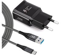 JGD-Chargeur Type C Charge Rapide pour Samsung Galaxy A13 A14 A15 A23 A25 A33 A34 A40 A52 A53 A54 A55 A04S S8 S9 S10 S20 S21 Plus M55 M34, Adaptateur Secteur avec 2 m Nylon Tressé Câble USB C vers US