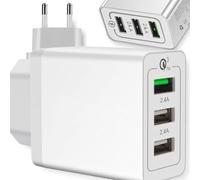 JGD-Chargeur USB à 3 ports, multiport, 2,4 A, chargeur rapide QC 3.0 PD, bloc d'alimentation compact pour charge rapide à la maison et en déplacement