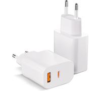 JGD-Chargeur USB-C 20 W à Double Port 2 en 1 USB-C + USB-A, Adaptateur d¿Alimentation pour iPhone, Samsung, iPad, Chargeur USB à Charge Rapide (2 Pack)