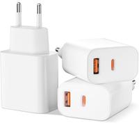 JGD-Chargeur USB-C 20 W à Double Port 2 en 1 USB-C + USB-A, Adaptateur d¿Alimentation pour iPhone, Samsung, iPad, Chargeur USB à Charge Rapide (3 Pack)
