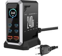 JGD-Chargeur USB C 240 W avec 6 ports, GaN 3 USB Chargeur rapide multiple avec 4 ports USB-C et 2 ports USB-A, PD140 W, 65 W, 60 W Power Delivery Station de charge USBC pour MacBook Pro/Air, iPhone,