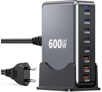 JGD-Chargeur USB C 600W GaN,Adaptateur secteur 8 ports multiples Station de charge rapide avec 5 USB-C + 3 USB-A,PD140W Adaptateur secteur chargeur multiple compatible avec Laptop/MacBook/iPhone 16/G