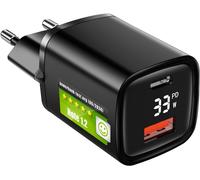 Jgd-® Chargeur Usb C Avec Écran Lcd - Bloc D'alimentation Usb 33w Avec Power Delivery / Qc4.0 & Fonction De Charge Rapide. 2 Ports, Noir
