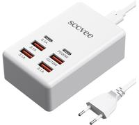 JGD-Chargeur USB C Multiple, 55W 6 Ports Charger Holder Multi-USB Charging Station Desktop Multi-Port Charger Compatible avec iPhone/Samsung/Google/Xiaomi/Oppo/Tablet and So on.