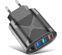 JGD-Chargeur USB C Mural (3 Ports 2.4 + 1 Port PD 2.4) Chargeur Usb Multiple - Prise USB C Multiple pour iPhone 12 XR XS Max XR 8, iPad, Samsung Galaxy S8 S9 Huawei P30 P20 HTC LG Motorola Nokia