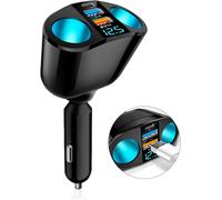 JGD-Chargeur Voiture Multifonction, Double Allume-cigare + 2 USB + PD Type-C, Affichage LED, Charge Rapide QC3.0 pour iPhone/Android, Compatible avec Véhicules 12V / 24V
