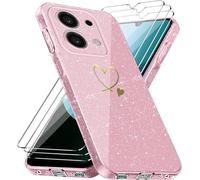 JGD-Coque Compatible avec Xiaomi Redmi 15C 4G/ 5G / Poco C85/ 5G EU Version (Pas pour Global Version), 3 Pièces Protection Écran en Verre Trempé, Housse Souple et Anti-Rayures - Rose