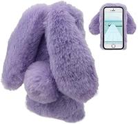 JGD-Coque Lapin pour iPhone SE 2e Génération 2020/iPhone 8/iPhone 7(4.7""), Mignon Peluche Artificielle Fourrure Souple Poilu Doux Silicone TPU Bumper Anti-Choc Housse Étui de Protection - Violet