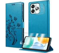 JGD-Coque pour Honor X5c/X5c Plus avec 1 Verre Trempé,1 Protection Camera,Étuis Rabat [Housse en Cuir PU][Fentes pour Cartes][Pochette de Portefeuille][Stand Feature]- Bleu