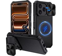 JGD-Coque pour iPhone 17 Pro Max Magnétique Compatible avec MagSafe, Protection Caméra Étui avec Coulisse Cache Objectif [Support Invisible] Militaire Dur Plastique Case - Noir