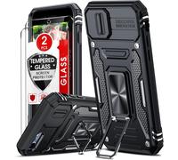 JGD-Coque pour iPhone SE 2022/2020, iPhone 8/7 Antichoc avec Protection Caméra Coulissante+2*Verre Trempé+Anneau Support, Étui de PC Dur et TPU Silicone Militaire Anti-Rayures Coque SE 2022-Noir
