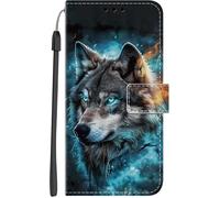 JGD-Coque pour Samsung Galaxy A17 4G / 5G Protection Pochette Housse Motif PU Étui en Cuir Portefeuille Flip Case Magnétique Etui à Rabat Antichoc Fente Carte Support Cover, Loup Fantôme