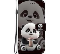 JGD-Coque pour Samsung Galaxy A17 5G/4G, Étui Portefeuille Housse en Cuir PU de Protection Magnetique à Rabat et Support Pochette Dragonne avec Porte Carte Flip Motif Case, Ours au Lait au thé