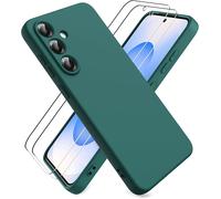 JGD-Coque pour Samsung Galaxy S25 FE 5G, avec 2 Pièces Protecteur D'écran en Verre Trempé, Souple Étuis en Caoutchouc Housse Antichoc Protection Bumper Coque Samsung S25 FE - Vert Nuit