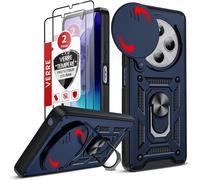 JGD-Coque pour Xiaomi Redmi 14C/14 C/POCO C75 4G Antichoc avec 2*Verre Trempé+Full Protection Caméra Coulissante,Anneau Support, Étui de PC Dur et TPU Silicone Militaire Anti-Rayures Coque,Bleu