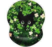 JGD-Ergonomic Mouse Pad with Gel Wrist Rest, Desktop Comfort Office Supplies Mouse Pad, Smooth Surface Non-Slip PU Base,8.7 x 7.2 in,Green Leave Cat