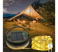 Jgd-Guirlande Lumineuse Solaire De Camping, 10 M, 132 Led, Enroulable, Rechargeable Par Usb, 2 En 1 Guirlande Lumineuse Extérieure Portable Pour Le Camping, La Randonnée, Le Jardin