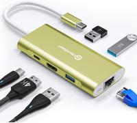 JGD-Hub 6 en 1, Adaptateur USB C vers HDMI avec Ethernet 1000m, PD 100W, 3 Ports USB 3.0, Dock Compatible avec MacBook et Appareils USB C (Or)