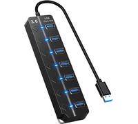 JGD-Hub USB 3.0 7 Ports avec Interrupteur Séparé et LED, Multi Port USB Hub Alimenté Adaptateur pour Transfert Données De Données & Charge Rapide