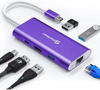JGD-Hub USB C 6 en 1, Adaptateur USB C vers HDMI, avec Ethernet 1000 m, PD 100W, 3 Ports USB 3.0, Adaptateur multiport Compatible avec MacBook, et Périphérique USB C (Violet foncé)