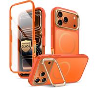 JGD-i-BLASON Ares Coque pour iPhone 17 Pro 6,3"" 2025 avec Support [MagSafe Compatible] [Protection d'Ecran Verre Trempé] [Bouton Caméra Compatible] Protection Intégrale Robuste Magnétique (Corail)