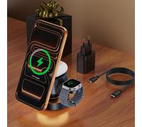 JGD-iVANKY Chargeur Induction 4 en 1 avec Lampe de Nuit (Non Qi2, avec Adaptateur d'alimentation 33W)
