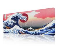JGD-Japan Kanagawa Surfing Mouse Pad(80x30x0,3cm)Tapis Souris étendu Tapis Bureau,Tapis de Souris à Bords Cousus,Base en Caoutchouc antidérapante,Clavier Pad,Tapis de Souris de Jeu XL Ocean Wave
