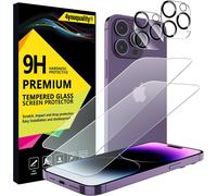 JGD-[LifetimeSupport] Lot de 2 films protecteurs d'écran 4 en 1 pour iPhone 14 Pro Max avec protection d'objectif d'appareil photo, film en verre trempé, résistant aux chocs, anti-rayures