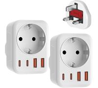 JGD-Lot de 2 adaptateurs de voyage UK vers prise UE avec 2 USB-C et 2 USB-A (3,4 A) - Adaptateur de voyage type G vers prise UE pour Angleterre, Irlande, Malte, Maldives, Sri Lanka, etc