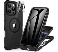 JGD-Magnétique Anti Espion Coque iPhone 16 Pro Max, Compatible avec MagSafe intégré Verre Trempé Protection écran et Protecteur Caméra, Antichoc Téléphone Housse Double Face Etui Intégrale -Noir