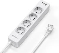 JGD-Multiprise avec 4 Prises et 3 Ports USB, 7 en 1 Bloc Prise 2500W avec Rallonge Electrique 2M et Interrupteur, pour Phone, Pad, Domicile, Bureau, Gris