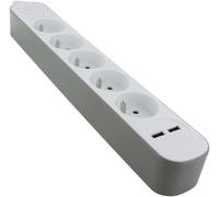 JGD-Multiprise Bords Ronds 5x16A USB A+C - Gris - Chacon