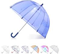 Jgd-- Parapluie Transparent À Bulles Pour Enfant Avec Auvent En Forme De Dôme, Design Léger, Parapluie De Protection Contre Le Vent Et La Pluie, Bleu, Kids - 38"" Canopy