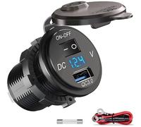 JGD-Prise de Chargeur USB Voiture 12V/24V Quick Charge 3.0, Prise Allume-Cigare avec Interrupteur LED et Voltmètre Intégré - Etanche pour Moto, Bateau, Camion, Camping-Car, 4x4, Bateau Moteur
