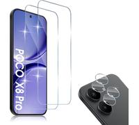 JGD-Protection Écran Compatible avec Xiaomi POCO X8 Pro 5G 2 Pièces Verre Trempé + 2 Pièces Caméra Arrière Protecteur, 9H Dureté HD sans Bulles Anti-Huile Protection Décran
