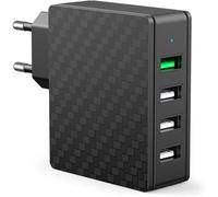 JGD-Quick Charge 3.0 Chargeur Secteur USB 30W Chargeur Mural 4 Ports Prise USB Secteur USB Chargeur pour iPhone XS/XS Max/XR / 8, Samsung Galaxy S9 / S8 / Note 8,LG,Sony,Android (Noir-QC)