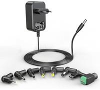 JGD-Shefor 12V 2A Adaptateur Secteur Universel CA/CC, Pilote d'alimentation 5,5 mm avec 8 adaptateurs CC pour appareils électroniques, Bandes Lumineuses LED, routeurs, moniteurs LCD, etc., 24W Max